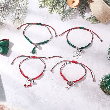 4Pcs Christmas Theme Alloy Enamel Charm Bracelets BJEW-TA00652-1