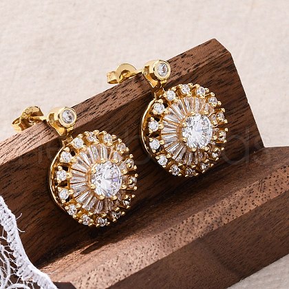 Brass Micro Pave Clear Cubic Zirconia Stud Earrings EJEW-C130-01G-1