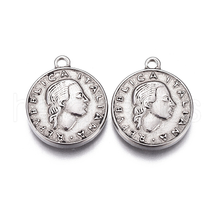 Tarnish Resistant 304 Stainless Steel Coin Pendants STAS-F207-09P-1