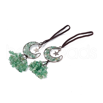 Natural Green Aventurine Moon with Chips Tassel Pendant Decorations G-L524-07R-B06-1