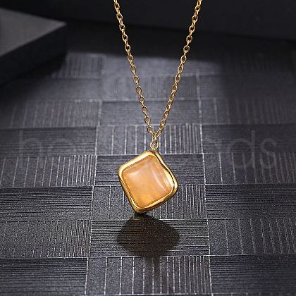 Natural Rose Quartz Rhombus Pendant Necklace with Brass Chains VW7781-1-1