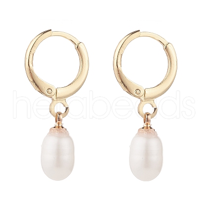 Natural Pearl Beads Drop Huggie Hoop Earrings for Women X-EJEW-JE04757-03-1