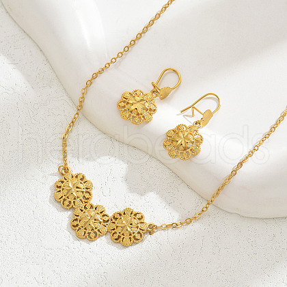 Brass Hollow Flower Earrings & Necklaces Sets for Women PS7581-1