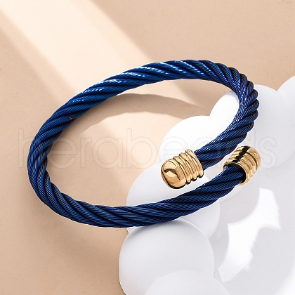 304 Stainless Steel Torque Bangles for Women Men BJEW-G584-18G-03-1