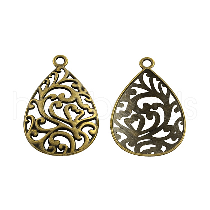 Tibetan Style Alloy Filigree Teardrop Pendants TIBEP-Q041-042AB-NR-1