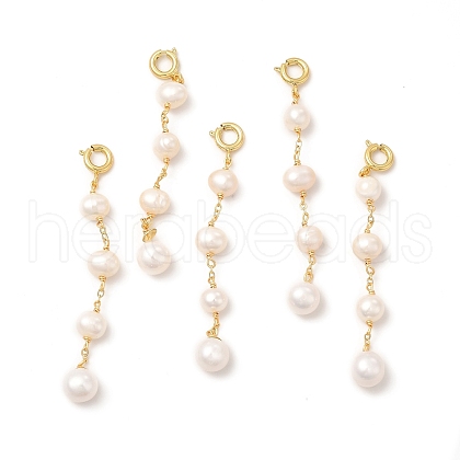 Brass Natural Pearl Beads Spring Ring Clasp Charms KK-I697-13G-1