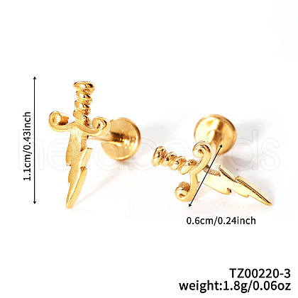 Stainless Steel Clear Cubic Zirconia Sword with Lightning Bolt Stud Earrings AE8260-1-1