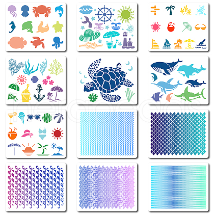 12Pcs 12 Styles PET Plastic Hollow Out Drawing Painting Stencils Templates DIY-WH0440-005-1