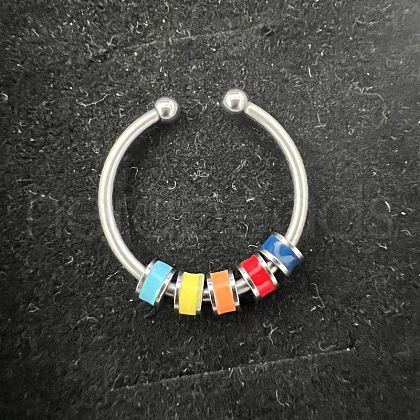 304 Stainless Steel Enamel Disc Beaded Adjustable Open Rings FS-WGAD8B0-13-1
