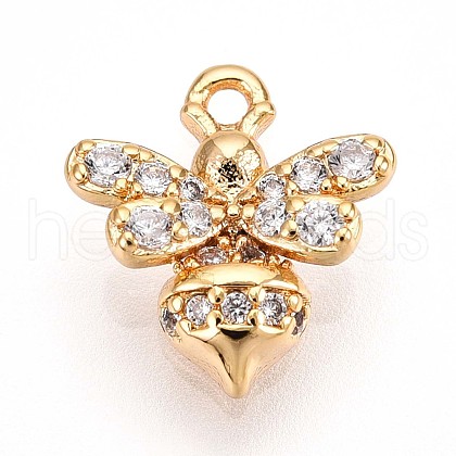 Brass Micro Pave Clear Cubic Zirconia Pendants KK-T075-19G-02-1
