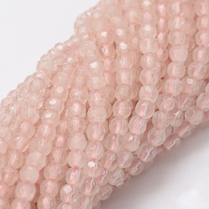 Faceted Round Natural Rose Quartz Bead Strands G-L437-12-4mm-1