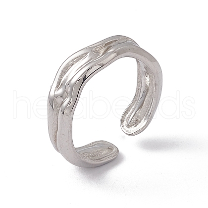Non-Tarnish 304 Stainless Steel Twist Wave Open Cuff Ring for Women X-RJEW-C045-23P-1
