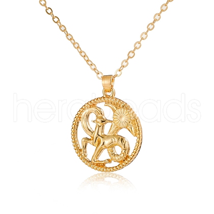 Alloy Flat Round with Constellation Pendant Necklaces PW-WG52384-10-1