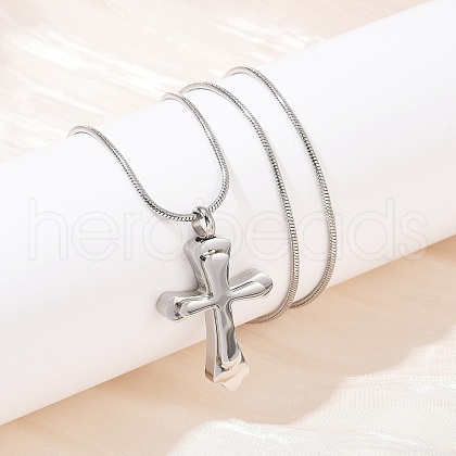 304 Stainless Steel Cross Pendant Pet Urn Ashes Necklaces NJEW-S455-02P-1