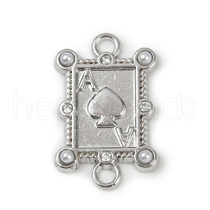 Brass & White ABS Plastic Imitation Pearl Playing Card A Connector Charms KK-M322-23P-1