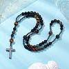 Natural Tiger Eye & Obsidian & Bloodstone Rosary Bead Necklaces NJEW-JN05114-02-2