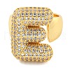 Brass Micro Pave Clear Cubic Zirconia Letter Open Cuff Ring for Women RJEW-M173-01G-E-2