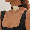 3D Rose Polyester Band Choker Necklaces with Alloy End Chains FS-WGA9896-04-1