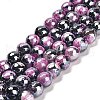 Electroplated Natural Fire Crackle Agate Round Beads Strands G-G0006-A02-07-2