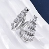 Brass Micro Pave Clear Cubic Zirconia Cuff Rings for Women RJEW-A062-02P-3