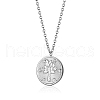 Stylish Stainless Steel Crystal Rhinestone Flat Round with Tree Pendant Necklaces for Women LJ7158-1-2