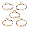 PVD Vacuum Plating 304 Stainless Steel Heart Beat Link Bracelet with Colorful Enamel Evil Eye Chains for Women BJEW-B062-03G-1