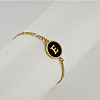 Flat Round with Letter Pattern 304 Stainless Steel Link Bracelets FS-WG4692B-03-1