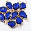 Golden Tone Brass Glass Teardrop Links connectors GLAA-J010A-HF08-G-1