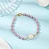 Glass Pearl Round Beaded Link Bracelets for Women BJEW-JB11975-03-1