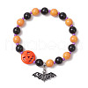 3Pcs 3 Styles Halloween Theme Baking Painted Glass & Natural Black Onyx(Dyed & Heated) & Synthetic Turquoise Round Beaded Stretch Bracelets BJEW-MZ00188-3