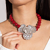 Acrylic Round Beaded Flower Pendant Necklaces with Alloy End Chains FS-WGEE4D6-01-1