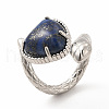 Natural Lapis Lazuli Heart with Snake Open Cuff Ring RJEW-P082-02P-10-2