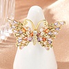 Butterfly Brass Micro Pave Colorful Cubic Zirconia Finger Rings for Women RJEW-G343-30G-01-2