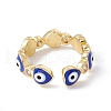 Heart with Evil Eye Enamel & Clear Cubic Zirconia Open Cuff Ring RJEW-I086-04G-4