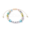 Word Happy Heart Smiling Face Acrylic & Polymer Clay Braided Bead Bracelets BJEW-JB10143-1