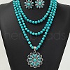 Flower Synthetic Turquoise with Alloy Pendant Necklaces & Stud Dangle Earrings Sets WG550B3-01-2
