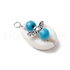 Natural Cowrie Shell & Round Dyed Synthetic Turquoise Angel Pendants PALLOY-JF03815-01-4