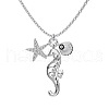 Rhodium Plated Summer Beach 925 Sterling Silver Micro Pave Clear Cubic Zirconia Cable Chain Sea Horse & Starfish Pendant Necklaces NJEW-Q342-06P-1