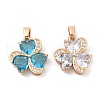 Rack Plating Leaf Brass Clear Cubic Zirconia With Glass Pendants KK-S407-18KCG-2