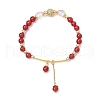 Natural Carnelian Round Beaded Charm Bracelets for Women BJEW-JB11931-02-2