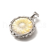 Brass Pave Natural Yellow Shell Carved Flower Pendants KK-Z091-02P-2