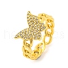Butterfly Brass Micro Pave Clear Cubic Zirconia Open Cuff Rings RJEW-U003-03G-1