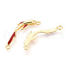Brass Micro Pave Clear Cubic Zirconia and FireBrick Enamel Connector Charms KK-T074-68G-2