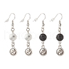 2Pair 2 Style Natural Lava Rock & Howlite with Yin Yang Long Dangle Earrings EJEW-JE04962-02-1