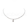 Clear Cubic Zirconia Tortoise Pendant Necklace with Natural Aquamarine Beaded Chains for Women NJEW-JN04271-04-4