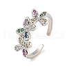 Flower Rack Plating Brass Micro Pave Cubic Zirconia Open Cuff Rings for Women RJEW-N047-01P-RS-2