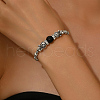 Natural Obsidian & Zinc Alloy Flower Round Beaded Elegant Women's Bracelets ZF9311-2-3
