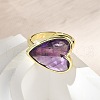 Heart Brass Natural Amethyst Finger Rings RJEW-D304-01G-A-5