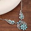 Bohemian Style Alloy Pave Dyed Synthetic Turquoise Feather Pendant Necklaces for Women FS-WG069F3-01-2
