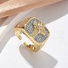 Brass Micro Pave Clear Cubic Zirconia Cuff Rings for Women RJEW-U041-06G-1
